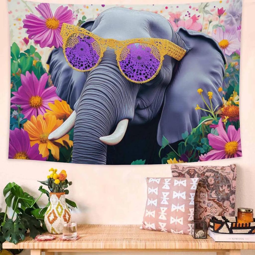 Vibrant elephant and floral pattern tapestrySoft polyester perfect for living room decor home office decor tapestry