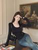 Women's Slim-Fit Velvet Shoulder T-Shirt - Autumn/Winter Long-Sleeve Chic Top