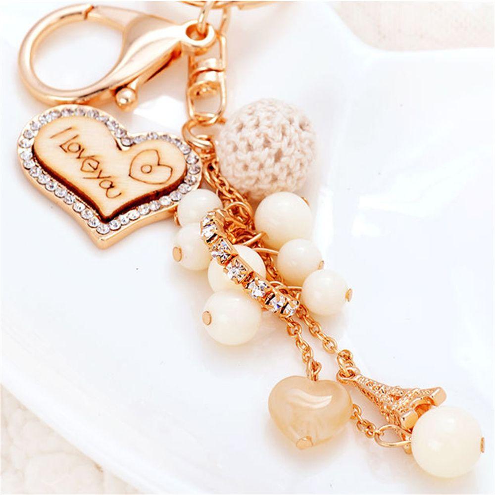 Women's Beads Love Heart Iron Tower Backpack Pendant Keys Holder Keychains Key Ring Bag Pendant