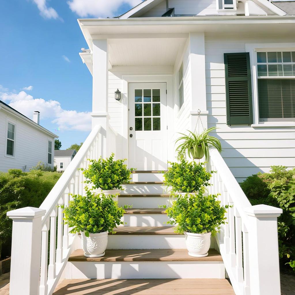 4PCS Outdoor Fake Plants - Small Fake Plants for Outside Fake Plant Artificial Greenery Outdoor Decor for Patio Wall Apartment Home Front Porch Decor