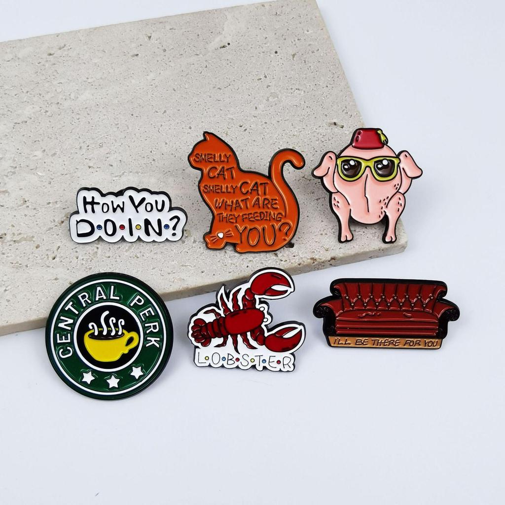Personalized Cartoon Animal Brooch - Friends TV Show Badge with English Letter Alloy