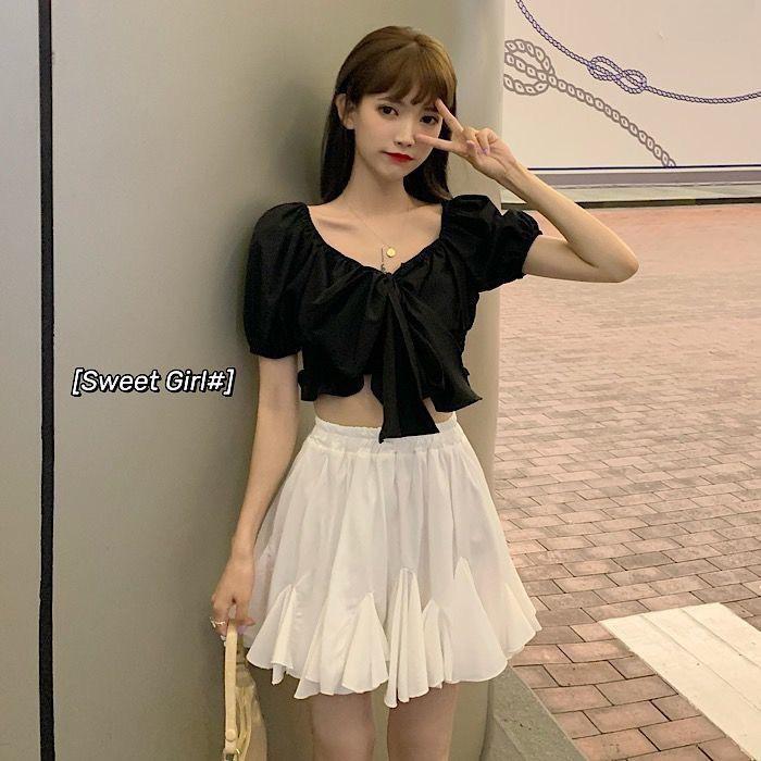 Sweet & Salty Black Puffy Short Skirt for Women - Versatile, Slim, New 2024 Korean Style