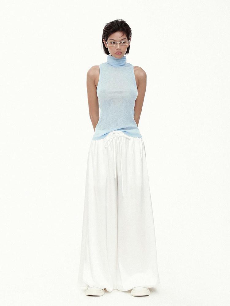 

In-Stock Sheer American Style Sexy Knit Vest: Women s Slimming Sleeveless Piled-Up Collar Camisole Top XS
