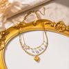 18K Stainless Steel Heart Pendant Pearl Double-Layer Chain Necklace - Colorfast Jewelry