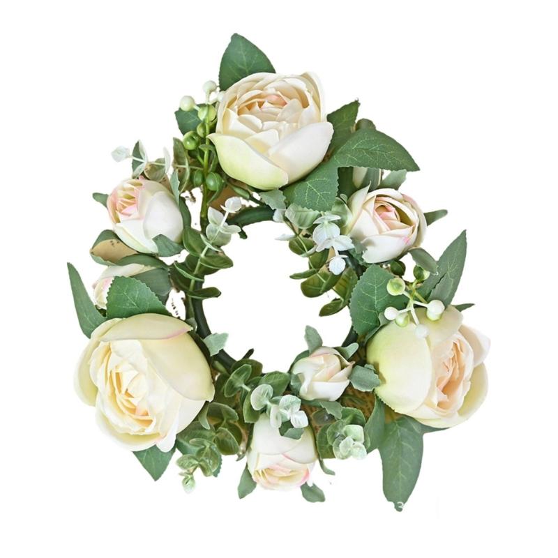 Artificial Rose Flower Candle Wreath Valentine's Day Candle Stand Rings for Pillars Wine Bottle Wedding Decoration