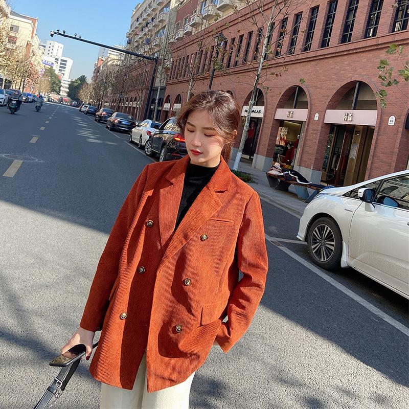 Podzimní dvouřadá manšestrová bunda pro ženy