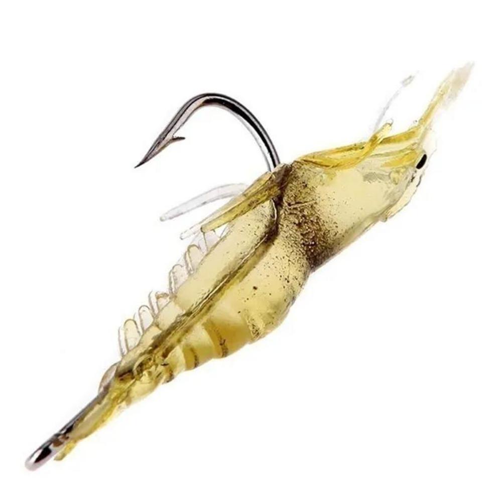 1PACK Soft Simulation Fishhook Shrimp Prawn Lure Hook Tackle Bait Fishing Lures Artificialbait Luminous Shrimp 4cm