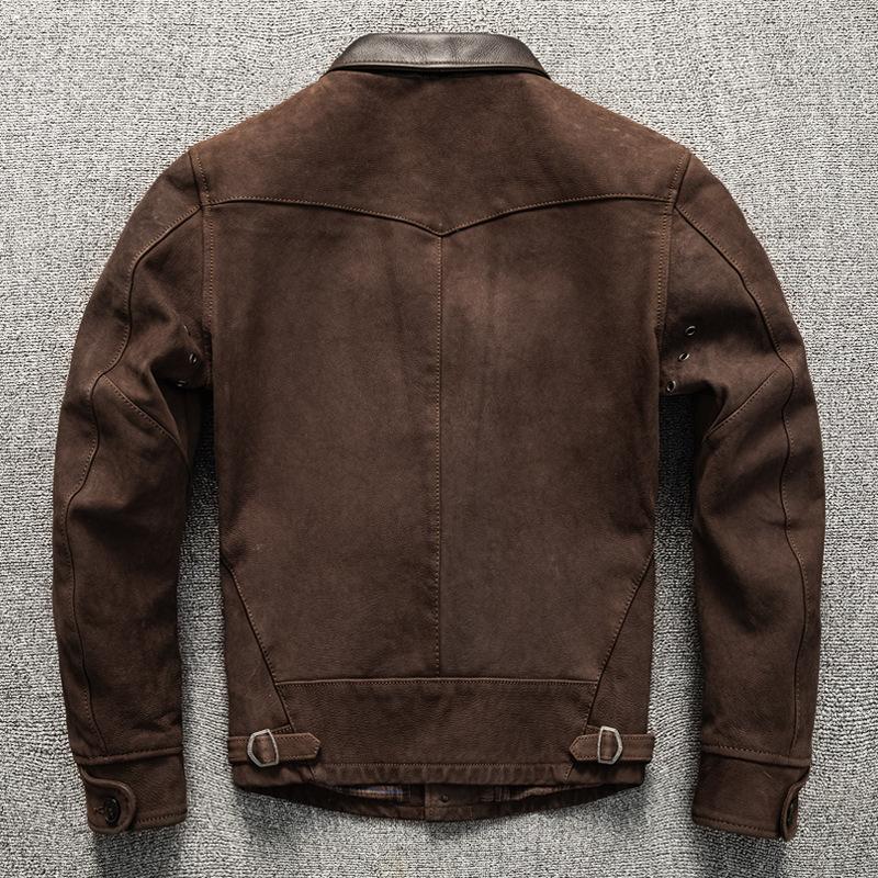 Retro Uncoated Top-layer Sheepskin Genuine Leather Jacket for Men's Classic Old Short Lapel Slim Spring and Autumn Jacket