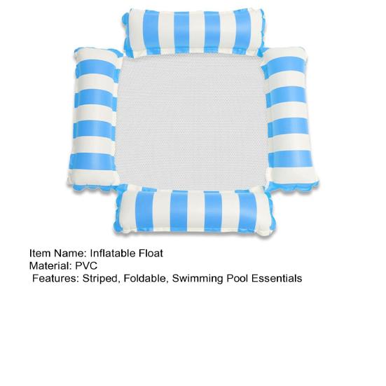 Striped Inflatable Pool Float 4 Tubes Water Hammock with Mesh Foldable Floating Lounge Chair Summer Swimming Pool Party Beach Lake Essentials