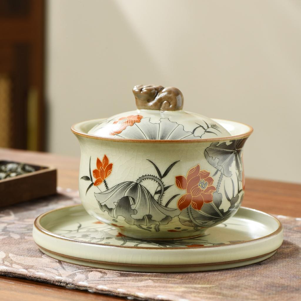 Ru kiln travel Xishi pot, one pot, four cups of teapot, teacup, high-end tea brewer, household ceramic teapot, tea set