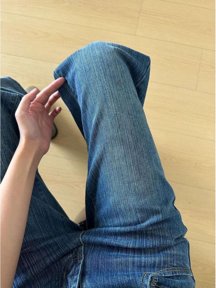 Petite Retro Blue Micro Flare Jeans - Low Waist Slimming Fit