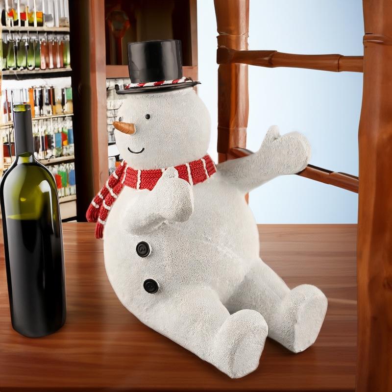 

Nordic Christmas Trendy Snowman And Bear Resin Wine Rack Decoration In Red Ideal For Festive Resin Season