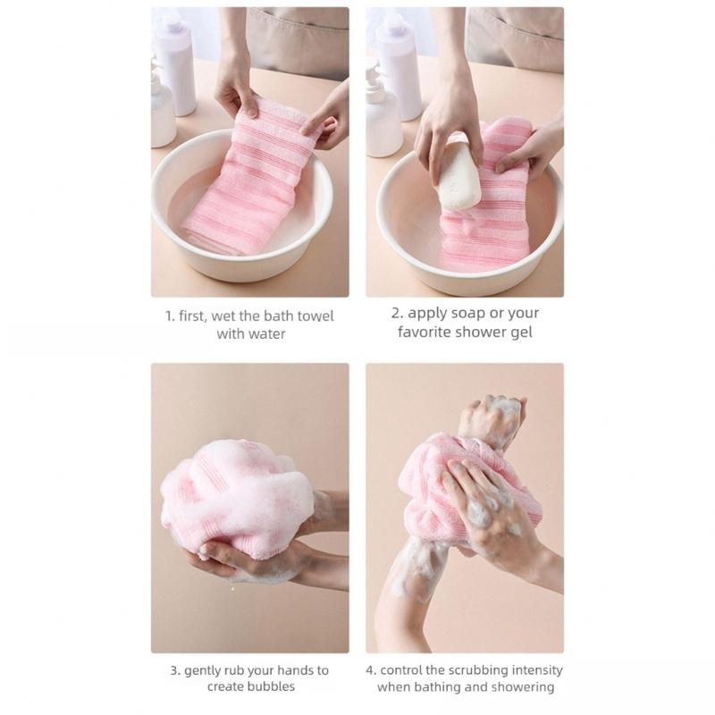 Mjuk Lång Badskrubbhandduk för Känslig Hud Skonsam Exfoliering Snabbtorkande Återanvändbar Maskintvättbar Polyester