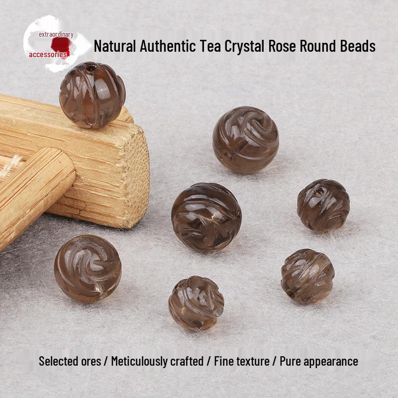 Natural Smoky Quartz Rose Beaded Bracelet - Single Strand DIY Semi-Finished Round Beads