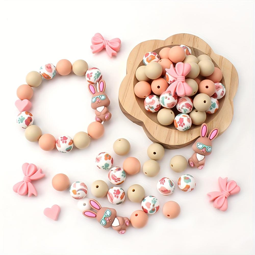 4/26/30/52PCS Easter bunny silicone beads, suitable for bracelets, keychains, lanyards, pen accessories, holiday accessories