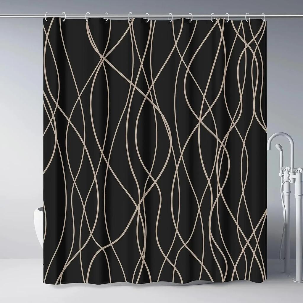 Modern Black And White Striped Corrugated Fabric Bathroom Shower Curtain,  Gradient Stripe, Bathroom Decorative Shower Curtain