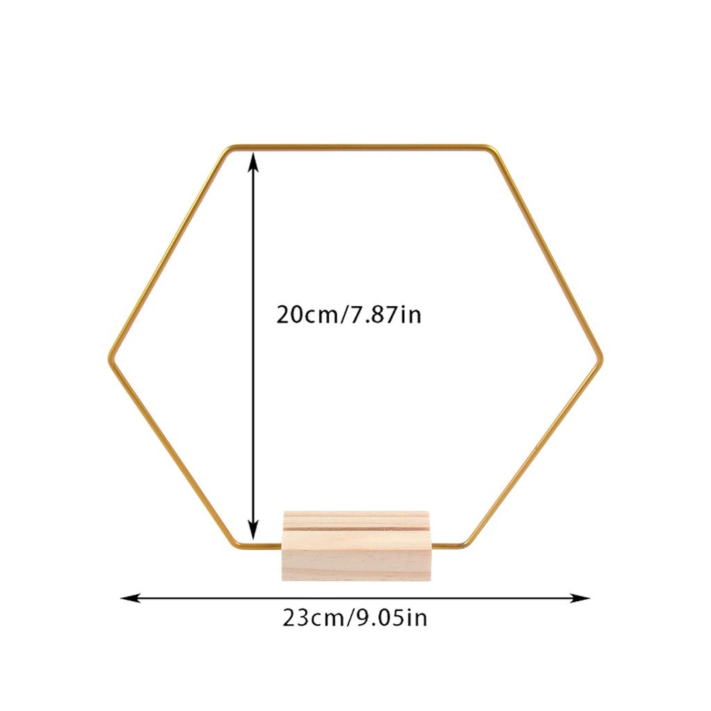 Hexagonal Metal Floral Hoop Wreath Macrame Round Metal Hoop Rings with Wooden Base Centerpiece for Wedding Table Decoration