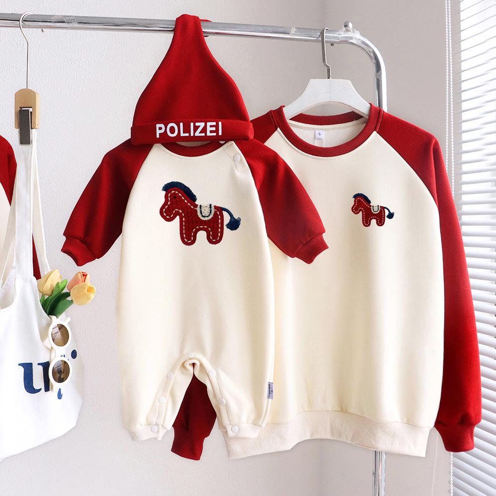 2026 Year of the Horse Matching Family Outfits: Mother & Son/Daughter, Baby Rompers, Long-Sleeve Sweatshirts for Three or Four