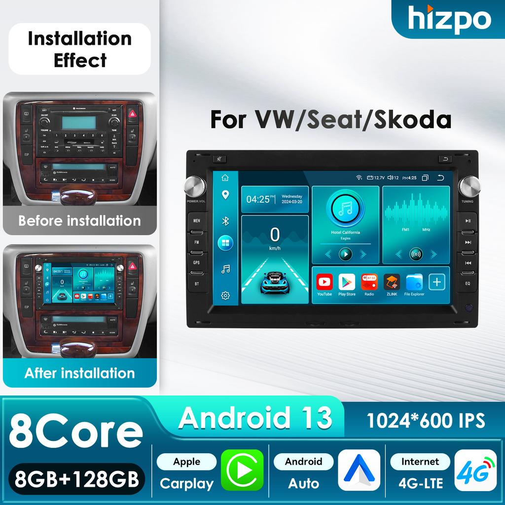 Hizpo Intelligent Screen 8Core DSP Car Multimedia Player for VW Golf 4 Passat POLO Transport T5 Multivan Seat Jetta CarCarplay 4G Autoradio AI GPS
