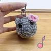 Sad Hamster Plush Keychain Sound Handmade Crochet Doll Keyring with Bow Emotional Charm Hanging Ornament Wallet Backpack Car Keys Accessory