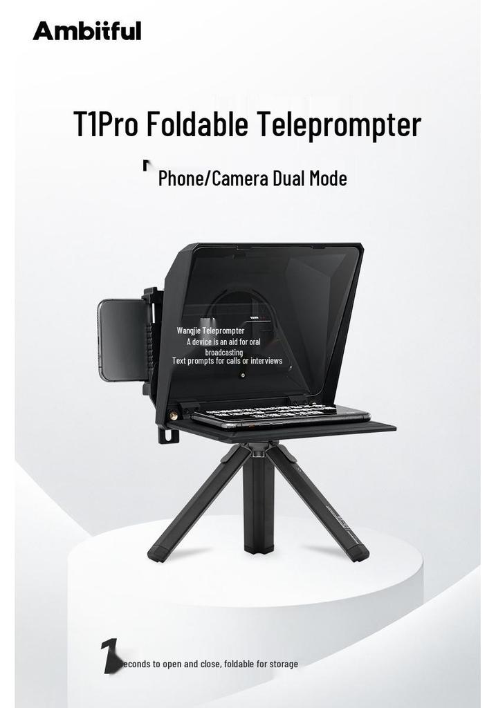 Ambitful Zhi Jie T1 Pro Foldable Teleprompter for Mobile Phones, Tablets, and Live Broadcasts