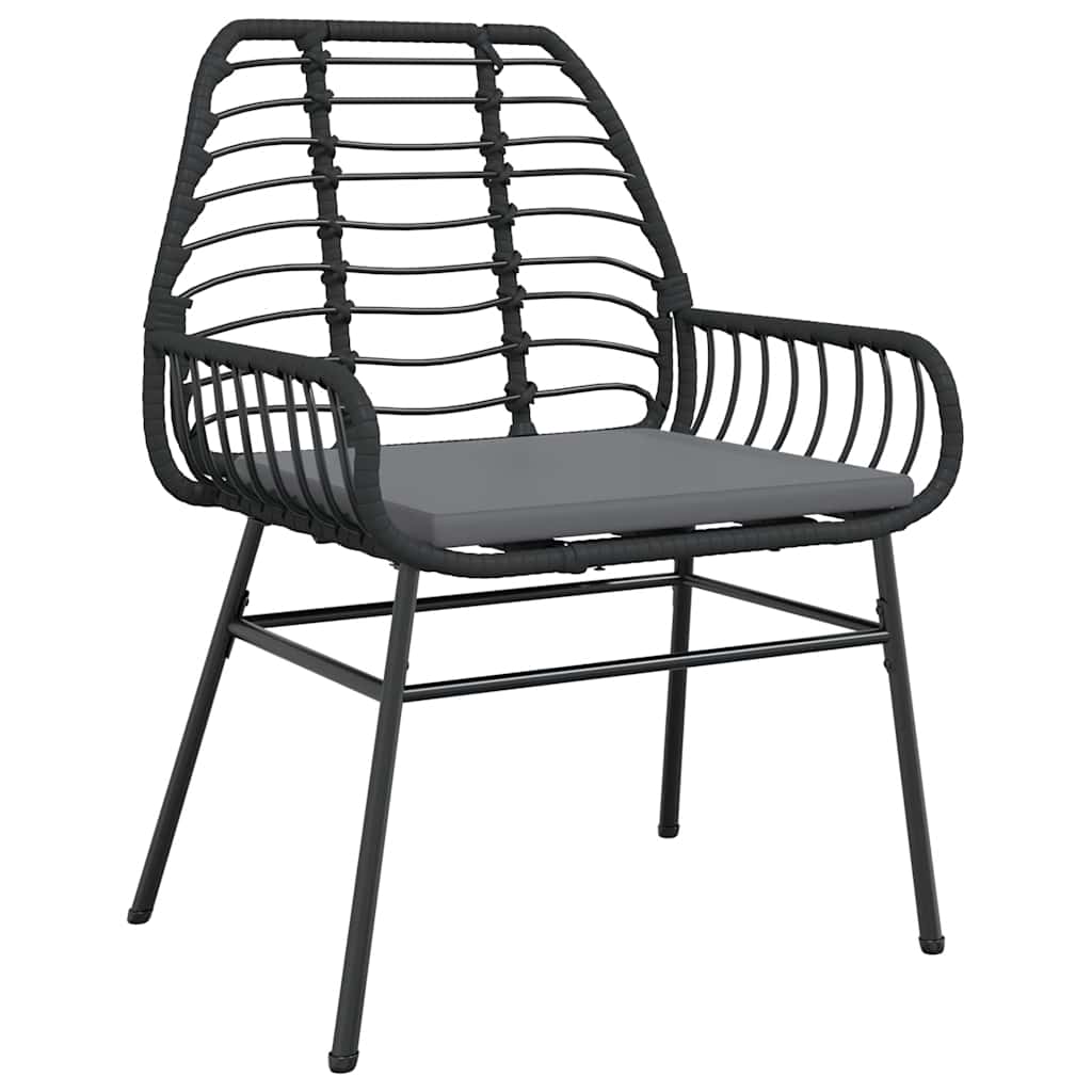 7 Piece Outdoor Dining Set with Cushions Black Poly Rattan Glass Table