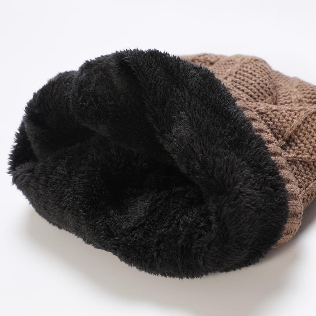 Neue Damen-Strickpullover-Mütze, einfarbiges Mesh und Samt-Gehörschutzmütze