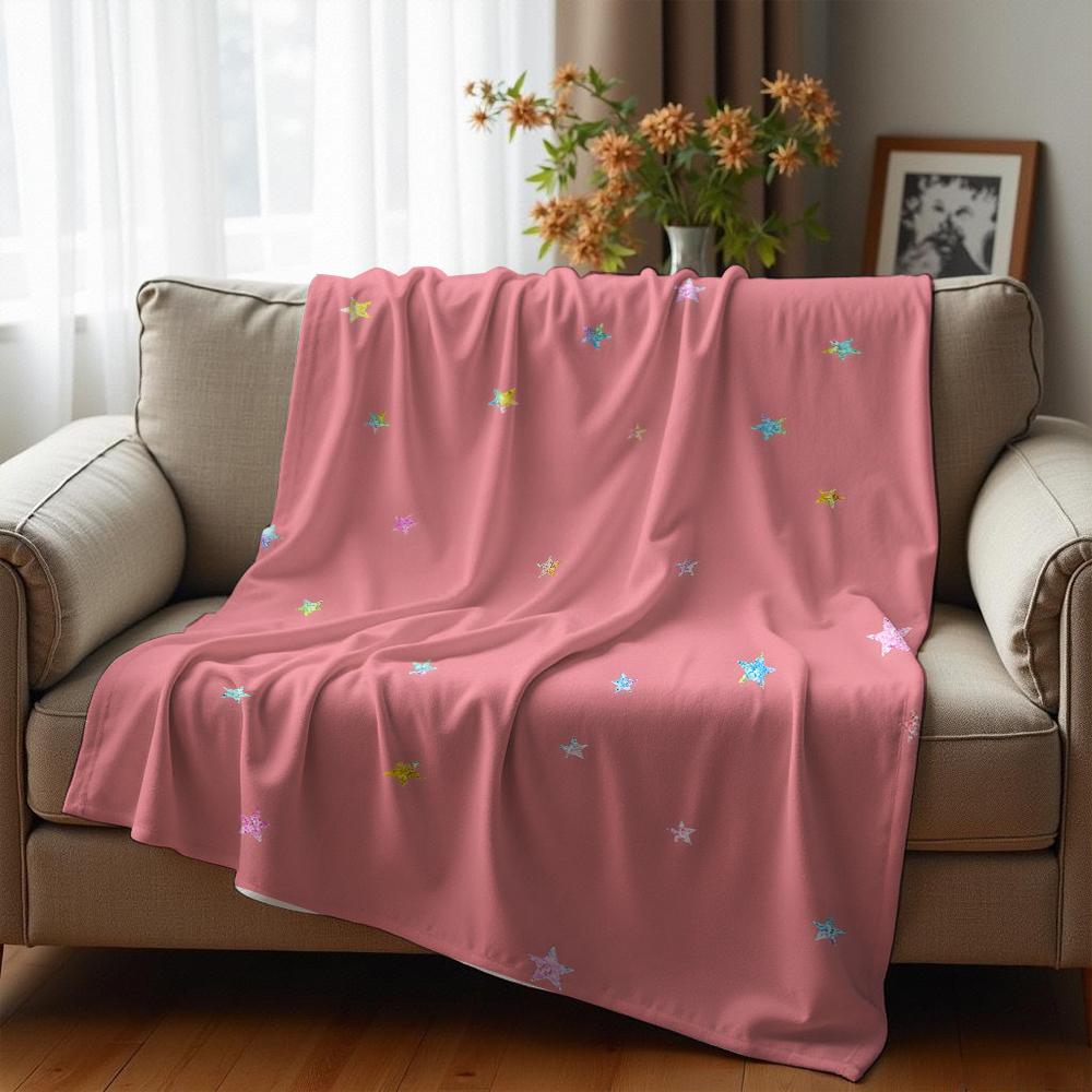Glitter Blush Star Soft Flannel Blanket Breathable Warm Throw for Office Car Sofa Kids Room Birthday Xmas Gift