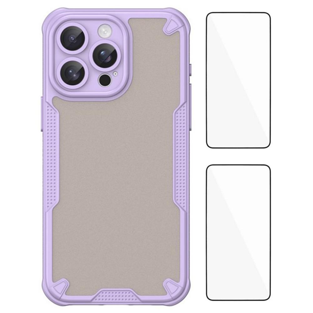 

Серия WANLONFENG MFFJ2 Для iPhone 15 Pro Задняя крышка с 2 шт. Закаленное стекло ТПУ+Акриловый чехол для телефона Purple