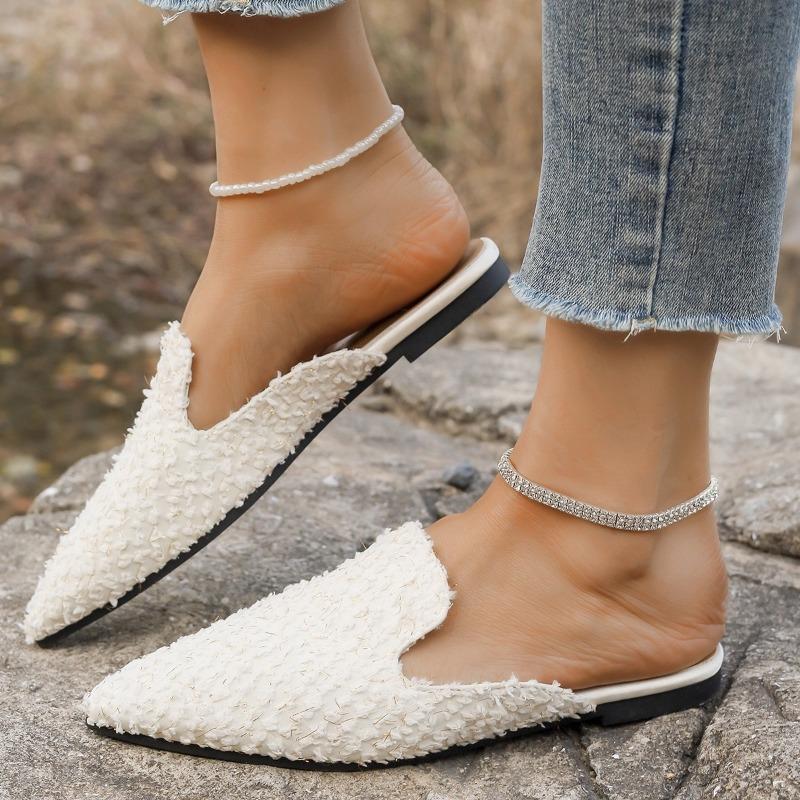 Fashion Women's Baotou Slippers Spring New Pointed Head Deep Mouth Suede Soft Sole Anti-slip Wear-resistant Flat Shoes