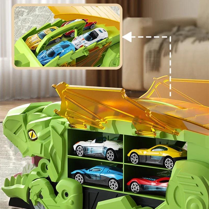 Non-Toxic New Kids Alloy Dinosaur Transport Car Toy Large Inertial Car Carrier Truck Pull Back Vehicle Animal Return Cage Game Holiday Gif