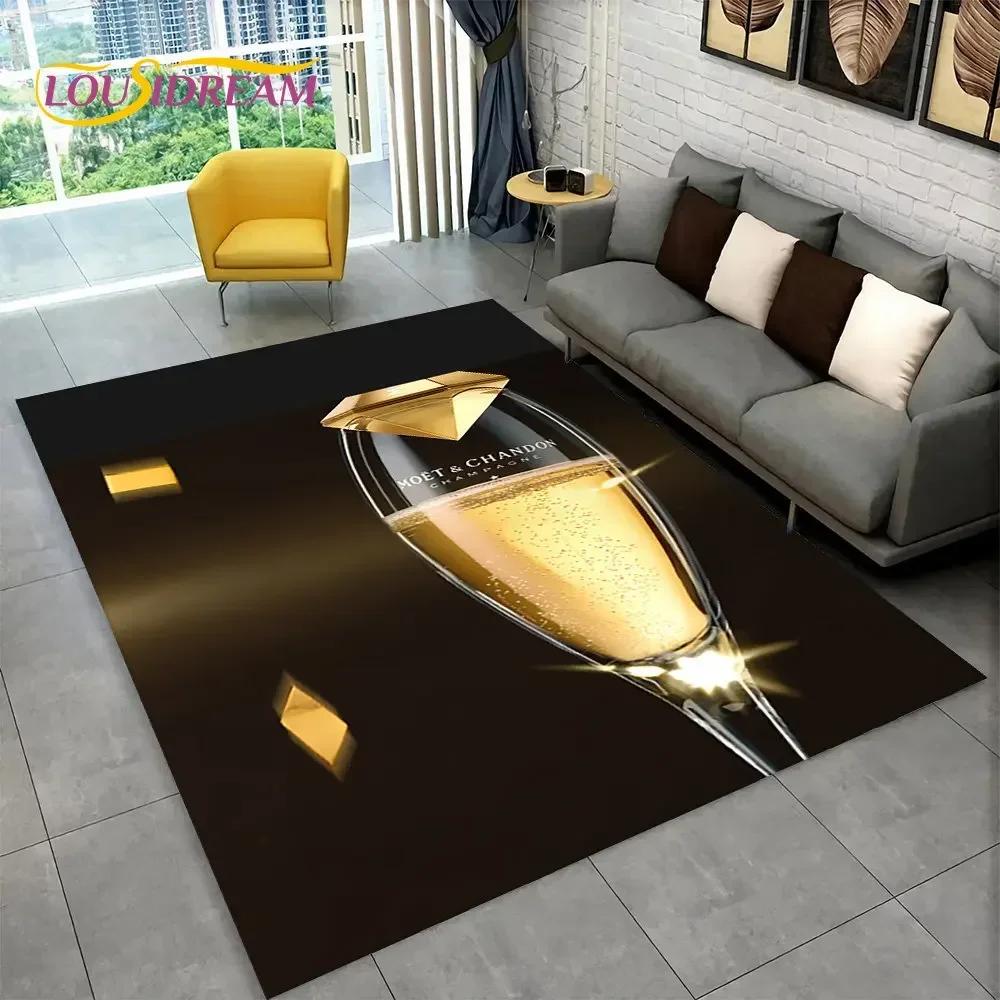 C-Champagne M-Moet & C-Chandon Teppich für Schlafzimmer Wohnzimmer Zuhause Sofa Dekoration, Kinderspiel Große Dekoration Bodenmatte Geschenk