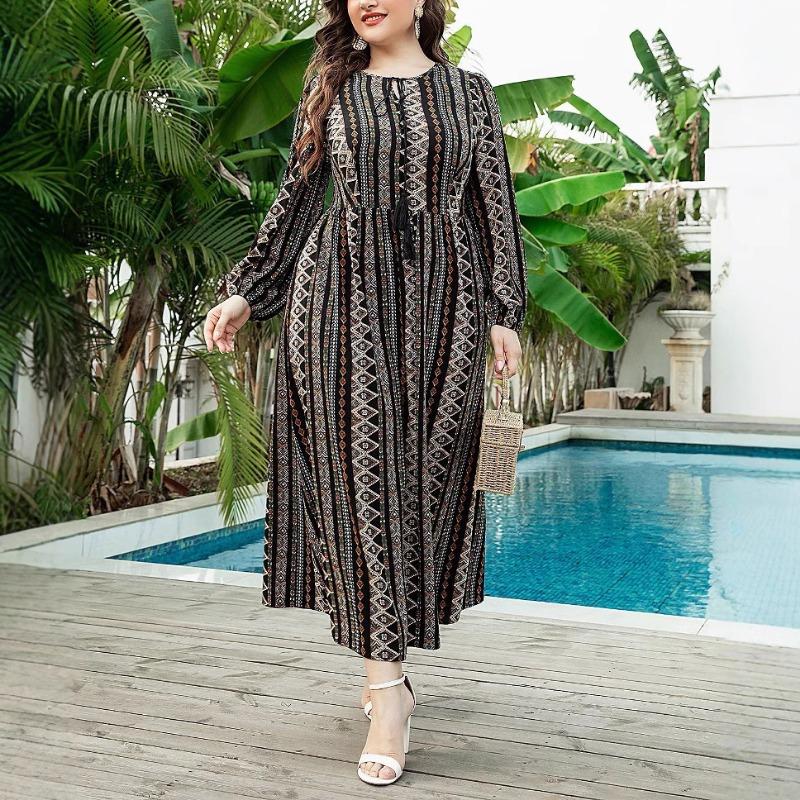 Plus-size Women's Autumn Fashion New Retro Art Floral All-match Small Fresh Dress