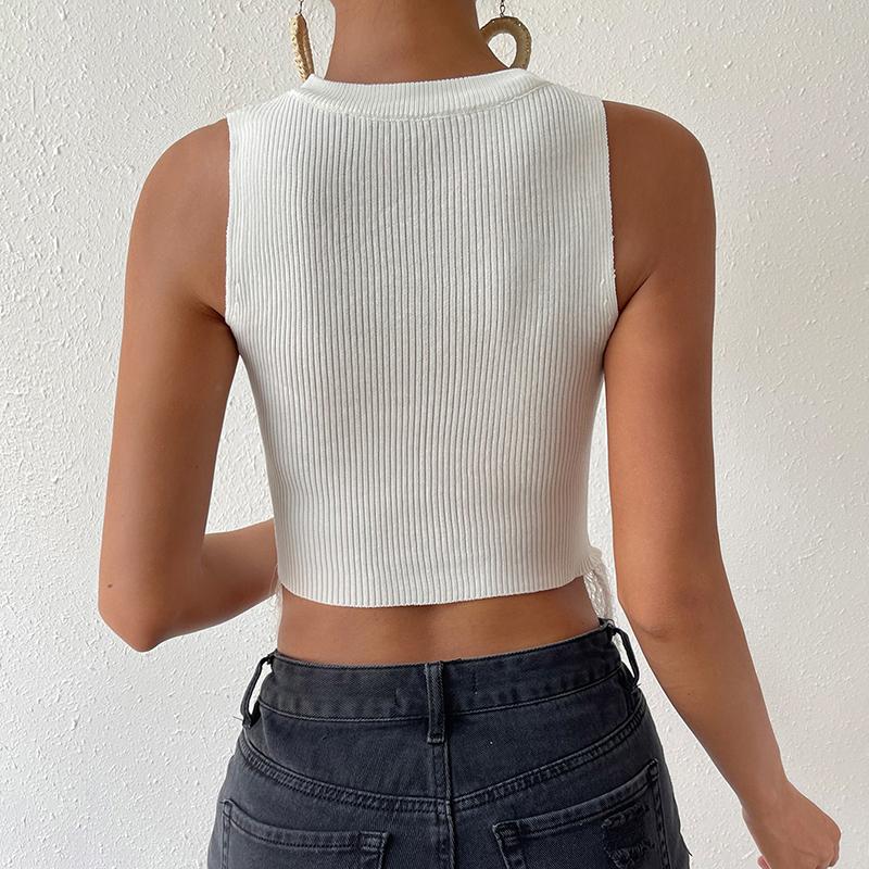 Chaleco Crop Top de Verano Casual sin Mangas de Color Sólido con Borlas para Mujer