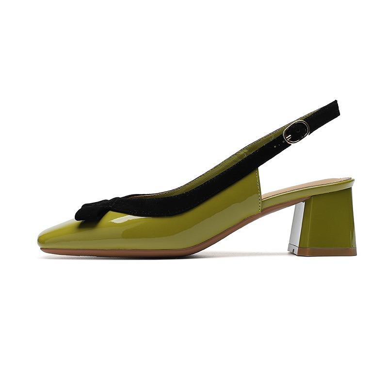 9-2 studiolee bow back strap thick heel shoes square head shallow mouth single shoes