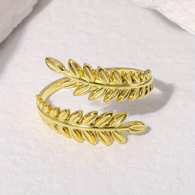 1pc Leaf Shape Adjustable Ring, Featuring A Simple Metallic Texture and Forest-style Ring