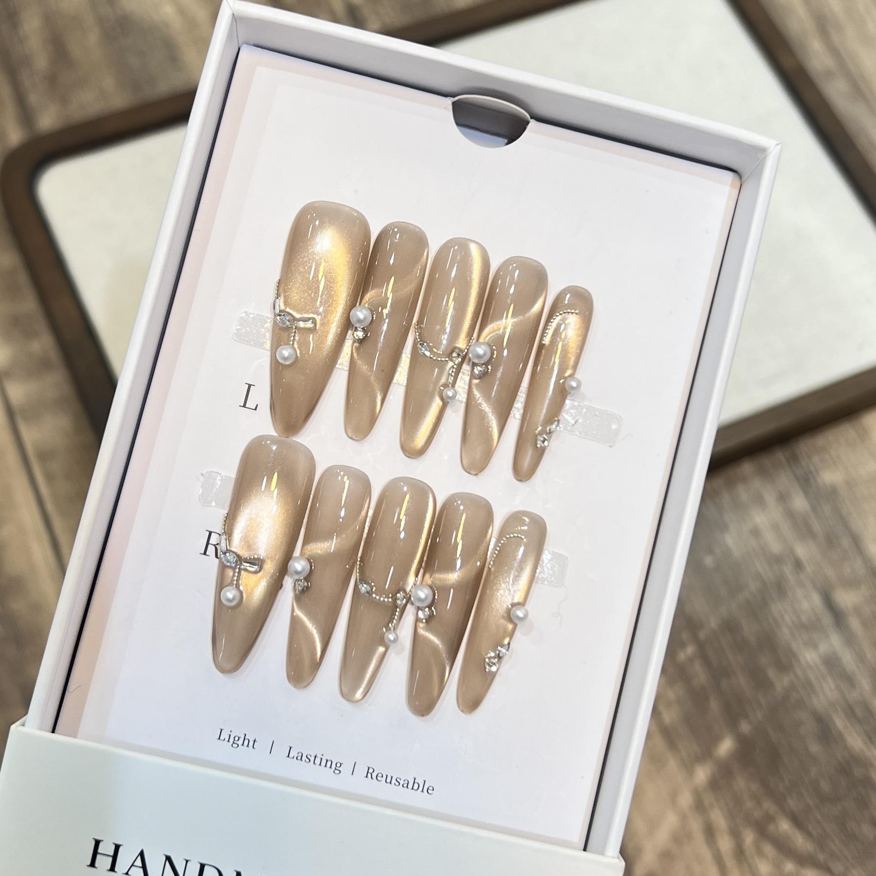 

Тонкий Собака Роскошный Кошачий Глаз Жемчужный Нейл-арт с Циркониевым Блеском Large