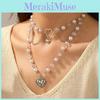 Artificial Pearl Pendant Necklace For Women With Heart Charm Geometric Design Summer