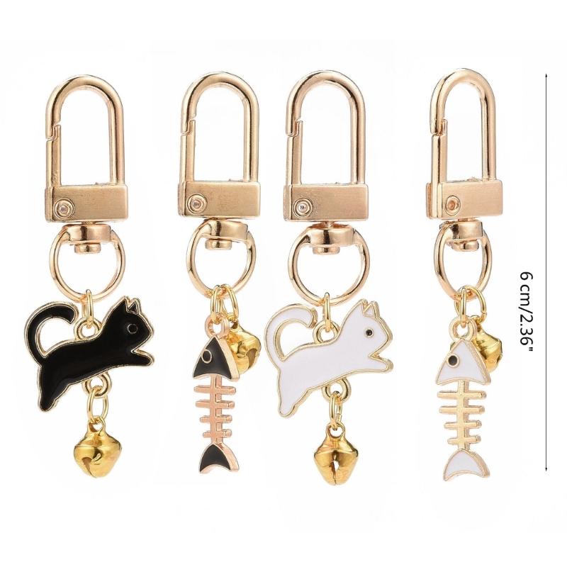 2 Stück Modisches Schlüsselanhänger-Set Katze und Fischgräte Schlüsselanhänger Paar Schlüsselringe Kreative Metallanhänger Taschenanhänger Schmuck