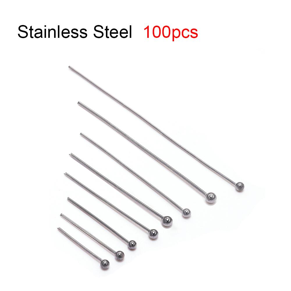 50-100pcs Stainless Steel Heads Eye Flat Head Pin Gold Silver Plated Ball Head Pins Findings For Jewelry Making  Accessories