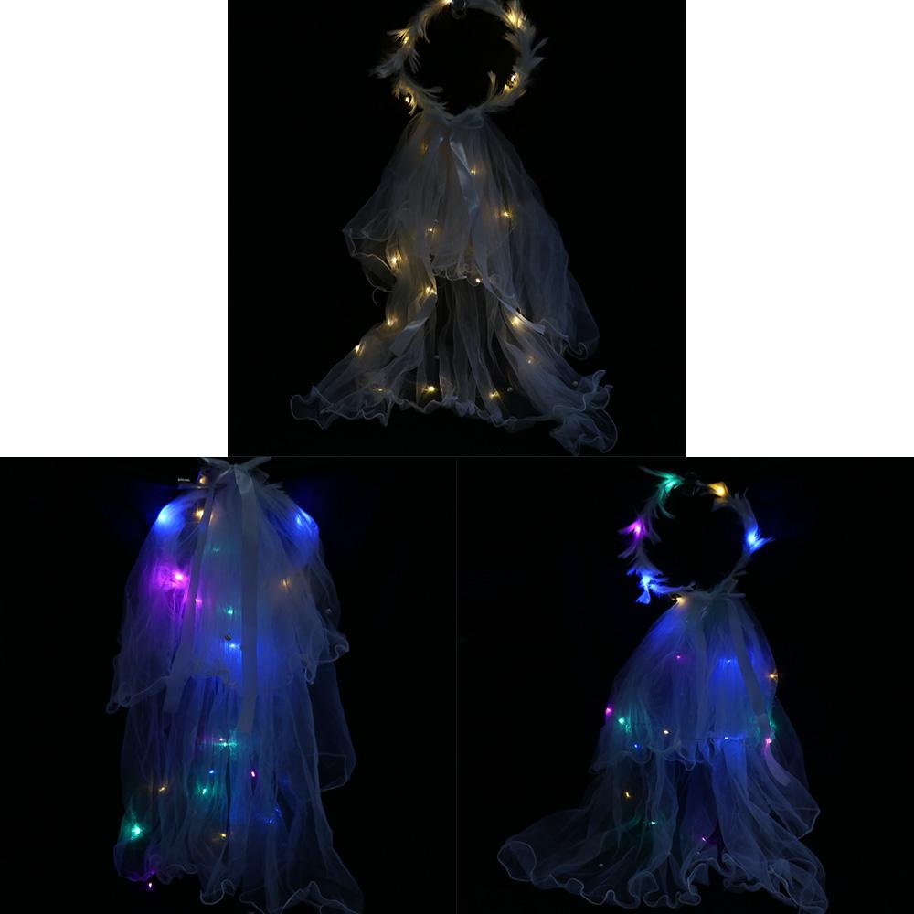 Bow Veil Mesh Bride Crown Women Wedding Veil Headbands Korean Bride Headwear LED Light Bride Veil