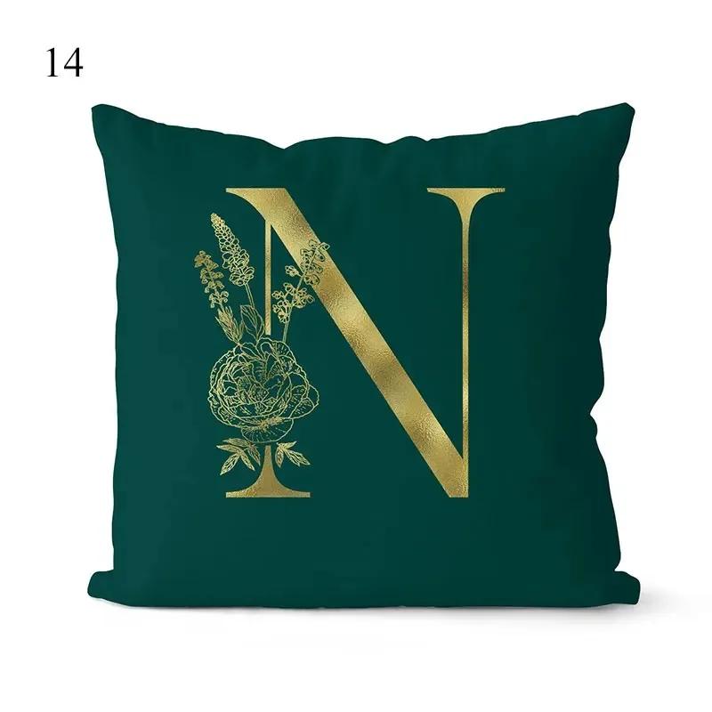 1Pc Green Pillow Cover 45*45cm Gold Letters Throw Pillow Cushion Cover Car Home Decoration Sofa Cushion Covers Pillowcase