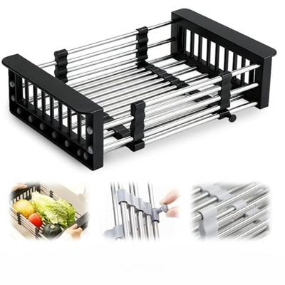 Extend Kitchen Sink Drain Basket, 2026 Upgrade Retractable Kitchen Sink, Adjustable Dish Drying Rack with Stainless Steel Drain Basket for Kitchen