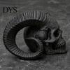 Modern Gothic Atmosphere Pieces 3D Printed Goat Horn Skull Ornament, Ram Horned Devil Trendy Bookshelf Statues Skull, Halloween Dark Desktop