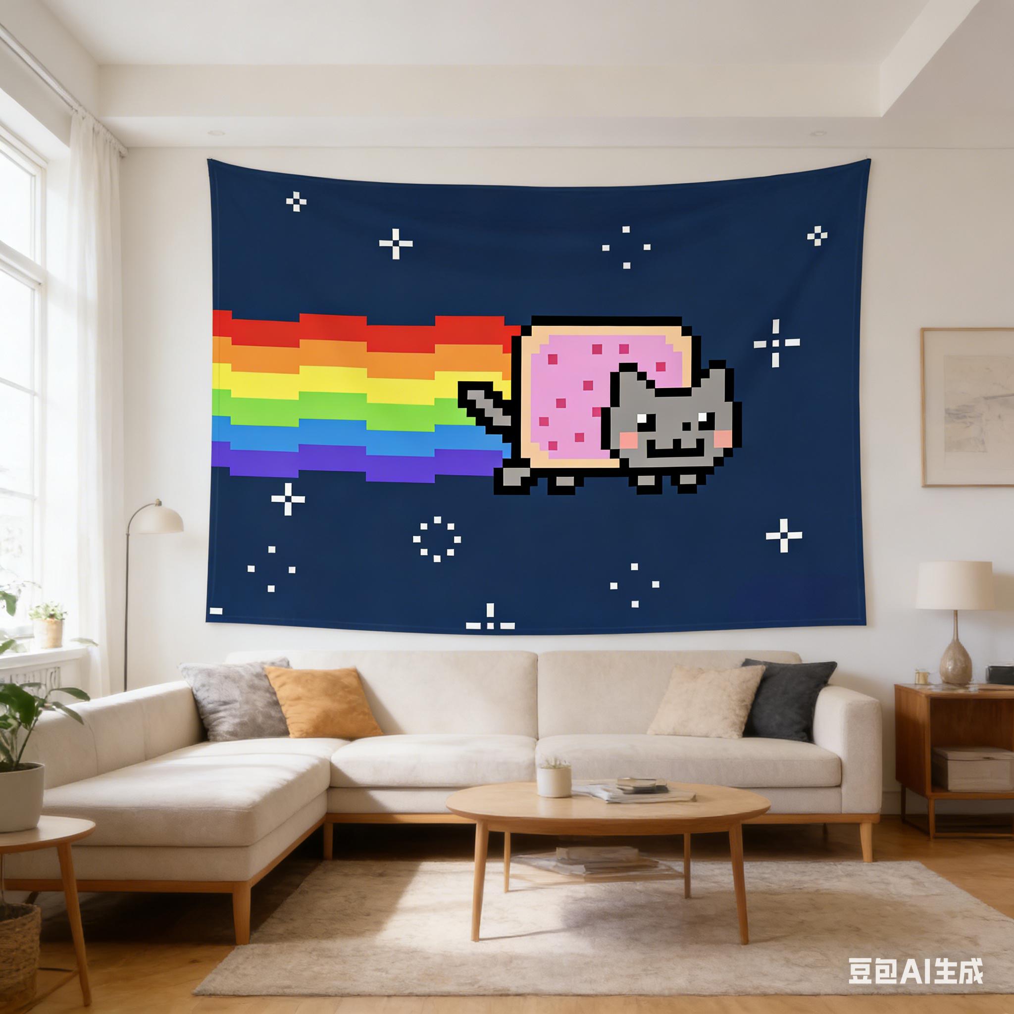 Jmg Household Supplies Unisex 1Pc Nyan Cat Tapestry, Pixel Rainbow Cat Wall Hanging, Polyester 2D Print, Retro Meme Decor For Bedroom, Gift
