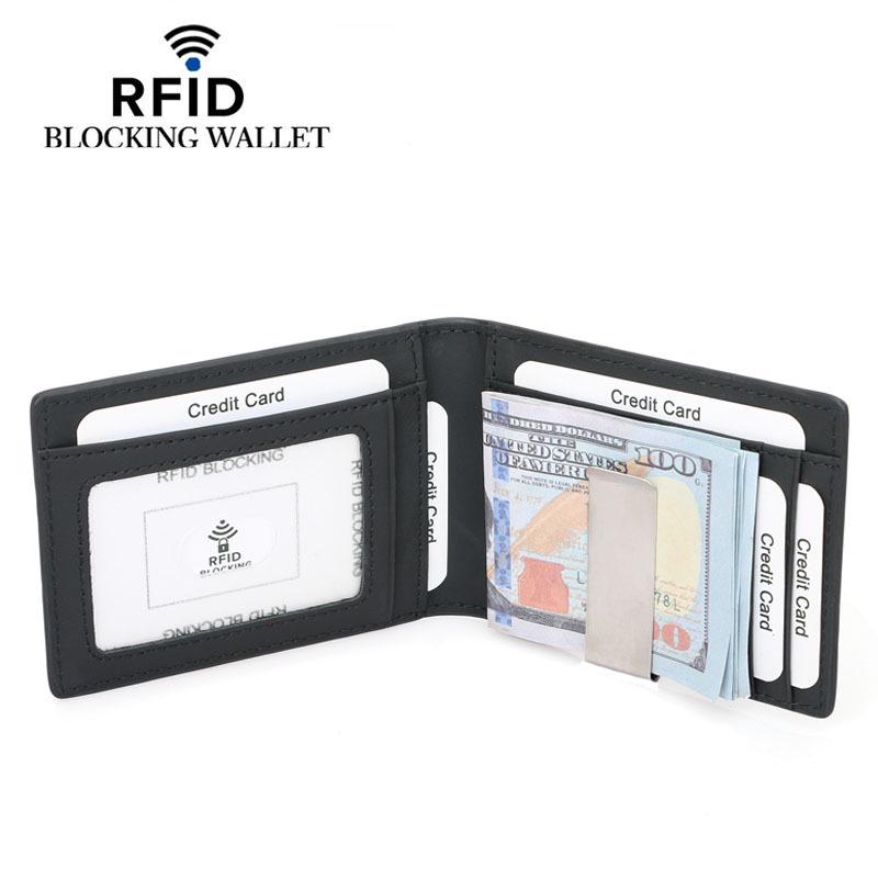 Men's RFID Anti-theft Dollar Clip Leather Wallet