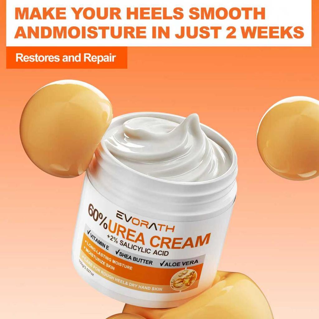 Crema all'Urea al 60%, Idrata Efficacemente Mani e Piedi Screpolati, Con Vitamina E, Aloe Vera e Burro di Karité, Assorbimento Rapido-100G