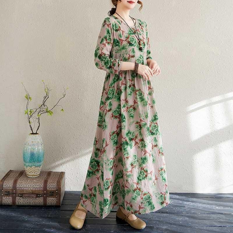 New Floral Vacation Style Travel Round Neck Vintage Dresses