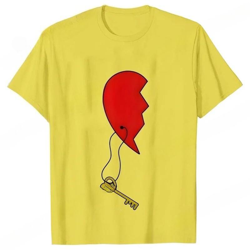 Men Women's T-shirt Partnerlook Heart Lock Key Love Funny Fashion Couple Short Sleeved T-shirt Love Couples Outfits Lover Shirt