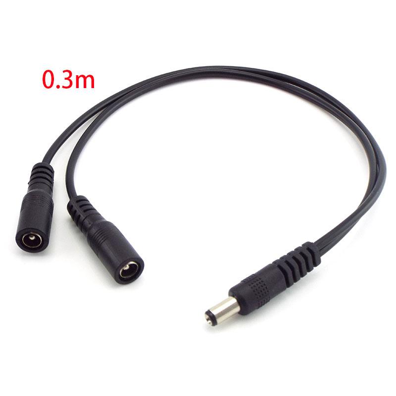30cm 50cm 1 To 2 Way DC Power Adapter Splitter Cable 5.5mmx2.1mm 1 Male To 2 Female Extension Wire Cord
